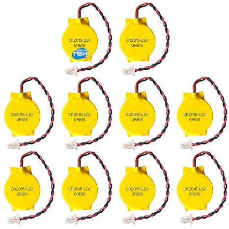 SIMPLETEK - 10 x Batterien CR2016 3 V mit 2-poligem Kabel, CMOS BIOS Batterie mit Anschluss für Computer