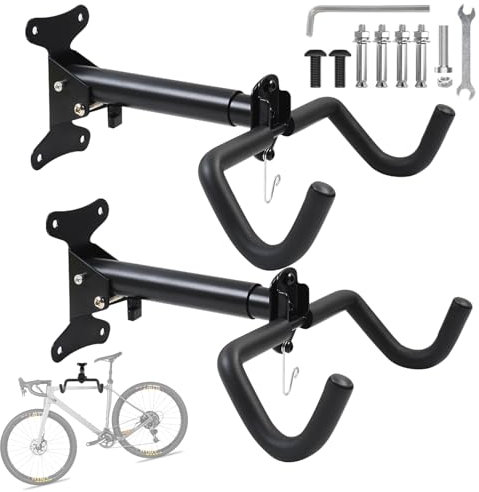 YedZen 2Pcs Fahrrad Wandhalterung Fahrradhalterung 25kg, Winkel &Wandabstand Einstellbar, klappbar Fahrradhalterung Wand, Fahrradaufhängung Wand, Fahrrad Aufhängung für MTB, Rennrad