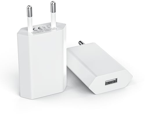 Prise USB Chargeur(2 Pack), Universel Chargeur 5V/1A USB Adaptateur Prise pour iphone 11, 8, 7, 6, SE, X, XS, Mini, iPad, iWatch, Samsung, Huawei, Xiaomi, HTC, LG, Sony etc (Blanc)
