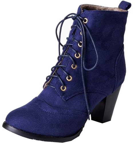 Onewus Bottes Courtes pour Femmes à Talon Épais avec Lacets et Doublure en Fourrure