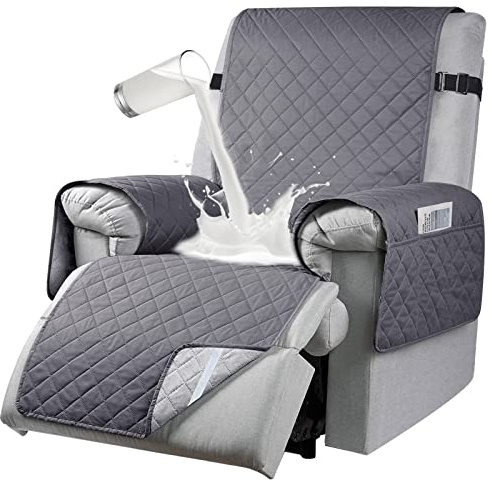 RAPRAP Copripoltrona Relax Reclinabile, 100% Impermeabile Copri Poltrona Relax Reclinabile 1 Posto con 6 Tasche, 25Inch,Grigio,1 Seater
