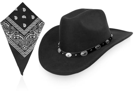 1 Cappello Da Cowboy In Feltro A Tesa Larga E 1 Sciarpa Quadrata Multifunzionale, Cappelli Retrò, Accessori Di Abbigliamento, Cappelli Semplici Alla Moda