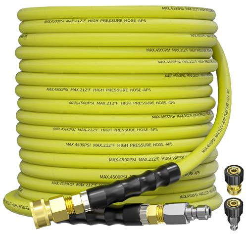 TechSweepPro Pressure Washer Hose 50FT 3/8 for Cold and Hot Water 212°F, with Swivel Quick Connect, 4500PSI Kink Resistant Grade Steel Wire Braided, Power Washer Hose With 2pcs M22-14mm Adapter