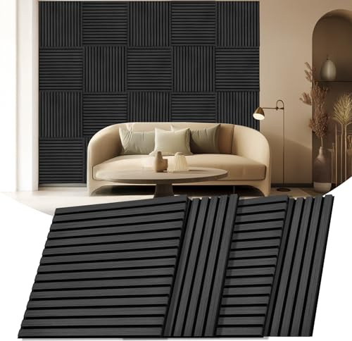 4 Pieces Acoustic Wood Panels for Wall, 23.6×23.6 Sound Absorbing Panel, Wood Slat Acoustic Panels for Wall and Ceiling, Black Oak