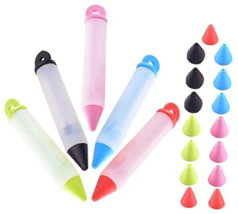 Mobestech 5 Pezzi Penna Decorativa Silicone per Torte e Dolci Strumento per Decorazioni da Forno con Sostituibile Utensile Multi per Cake Design e Kit Completo per Decorare