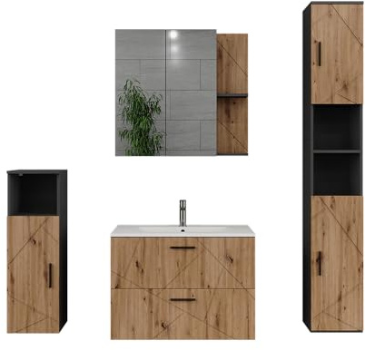 Vicco Ensemble de Meubles de Salle de Bains Irma, Anthracite/Chêne doré 80 cm