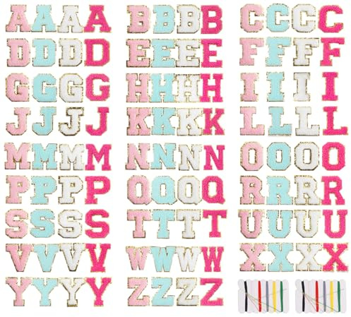 104 Stück 4 Farben Chenille-Patches Selbstklebende Buchstaben-Aufnäher A–Z Stoffaufkleber ohne Nähen Chenille Selbstklebende Patches für Kleidung,Kleid,Hut,Jeans,Rucksäcke,Jacken,T-Shirt