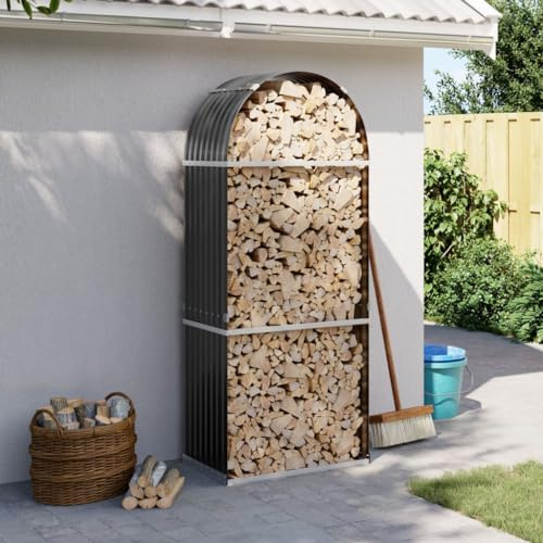 Massbinet Kaminholzregal Innen Brennholzregal Außen 2-in-1 Kaminholzständer für Kaminholz Aufbewahrung Feuerholzregal Kaminholzunterstand Anthrazit 80x45x190 cm Verzinkter Stahl
