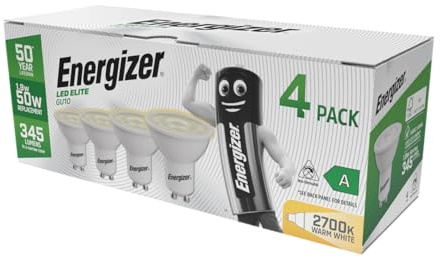Energizer GU10 LED Bulb A Rated, 1.9W = 50W, Warm White 2700K, 345 Lumens, Pack of 4, Non-Dimmable