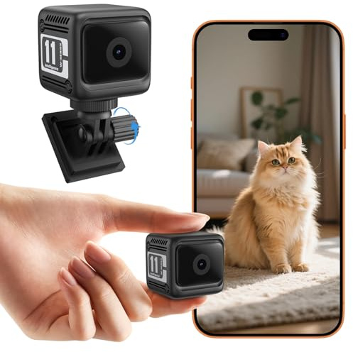 Ohuhu Mini Kamera, 4K HDWLAN(2,4 GHz) Überwachungskamera Innen 1600mA/8 Stunden Akkulaufzeit,Live Übertragung Handy App mit Bluetooth mit Bewegungsmelder, Nachtsichtkamera,Mit Abnehmbarer Halterung