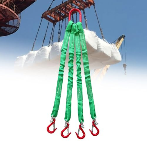 Hebeschlinge mit 4 Strängen und Greifhaken, Polyester-Hebeschlinge, Tragfähigkeit 5000 kg, Hochleistungs-Vierstrang-Anschlaggurt für Motoren, Kräne, Hebezeuge und LKW(1.5M)