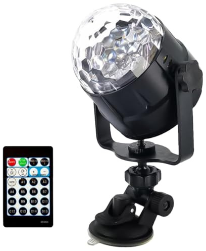 TOBBOMEY Luce Da Discoteca Led Usb a 15 Colori Con Telecomando, Lampada Di Proiezione Rotante in Cristallo Per Feste, Decorazioni Natalizie e Auto, Supporto Ventosa Per Club e Matrimoni