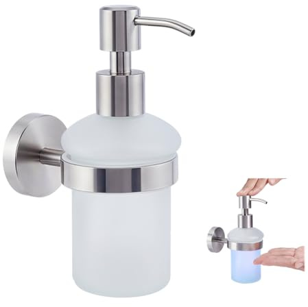 AHANDMAKER Wandmontierter Seifenspender Aus Glas Durchsichtige Spülmittelflasche Mit Edelstahlpumpe Für Küche Bad Und Waschbecken Dekoration Für Zuhause 200 ml