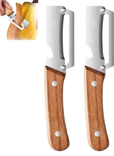 Pelapatate multifunzionale per cucina, pelapatate manuale, pelapatate premium con manico in legno e apribottiglie, per pelare facilmente patate, frutta e verdura (2pcs)