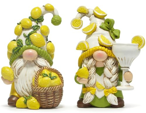ZAWUU Lemon Gonk Gnomes - Handmade Swedish Tomte with Lemon Basket & Margarita Glass, Yellow Spring Farmhouse Tiered Tray Ornaments, Gnome Gifts, Summer Kitchen Decorations