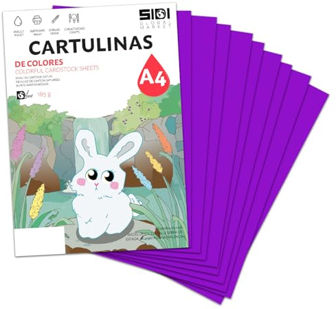 Cartoncino A4 Viola 185 g Carta cartoncino per lavoretti creativi, Scrapbooking, stampante inkjet e laser, uso scolastico e scuola – SIDI (viola, 25h)