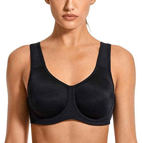 SYROKAN Damen Starker Halt Sports BH Große Brüste mit Bügel für Große Größen Schwarz 95C