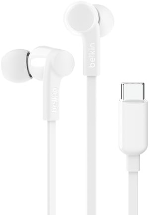 Belkin SoundForm auriculares In Ear con cable y conector USB-C, cascos internos con micrófono, auriculares intraurales para iPad mini, Pro, Air, Samsung Galaxy, Pixel, otros Android con USB-C, blancos