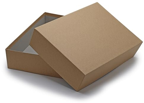 NEUSER PAPIER Geschenkbox mit Deckel DIN A4 – Aufbewahrungsbox Karton Sandbraun Kraftpapier bezogen – Geschenkkarton Schachtel stapelbar 302 x 213 x 70 mm, 1 Stück