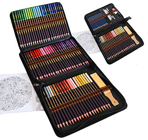 Komplettes Zeichenset 96-Teilig - Anfänger oder Fortgeschrittene, Federmappe mit 72 Buntstifte, 12 Bleistifte und Zubehör, Ideales Set für Künstler, Erwachsene und Kinder