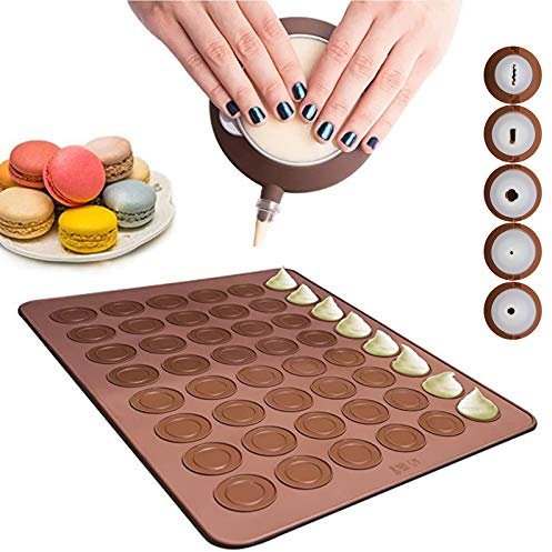 Kapazität Macaron Silikonbackmatte, Backmatte Löcher Macarons, Silikonform Antihaftbeschichtet Macaron, Antihaft, Silikon, Macaron, Cupcake, Dessert, Backmattenkit, mit 5 Düsen / Dekorationsstift