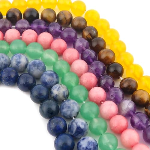 TOAOB 100pcs 8mm Natürliche Edelsteine Perlen 7 Farben Runde Lose Perlen mit Loch für Schmuck Basteln DIY Armbänder Halsketten
