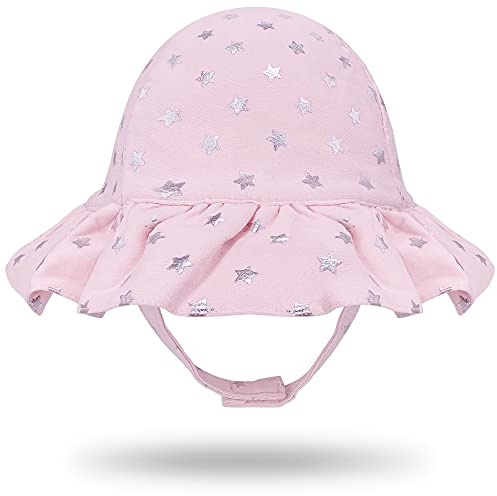 Gifts Treat Cappello da Sole Estivo per Ragazze, Cappello Pieghevole a Secchiello in Morbido Cotone, Cappello da Pescatore a Tesa Larga, Stelle Argento Rosa, 4-6 Anni