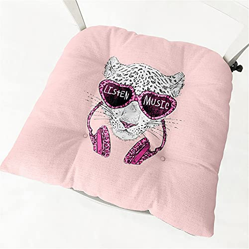 Treer Cojines de Asiento para Silla para sillas con Cintas de sujeción Apto para Exterior cojín para Silla de jardín, balcón, terraza, Asiento de jardín (Leopardo,40x40cm)
