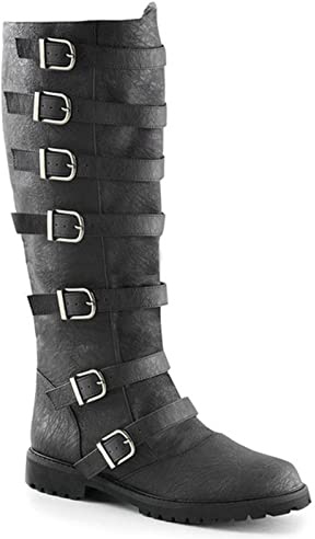 Botas De Caballero para Hombre - Zapatos Larp Vikingos Medievales Botas Altas Steampunk Cuero PU Guerrero Mujeres Carnaval Fiesta Cosplay Bota De Lujo,Negro,43
