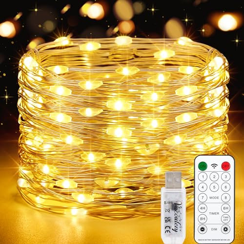150LEDs Lichterkette USB, Wasserdicht Draht Lichterkette mit Timer und Fernbedienung 8 Programm 15 Meter Lichterkette für Zimmer, Party, Hochzeit, Weihnachten