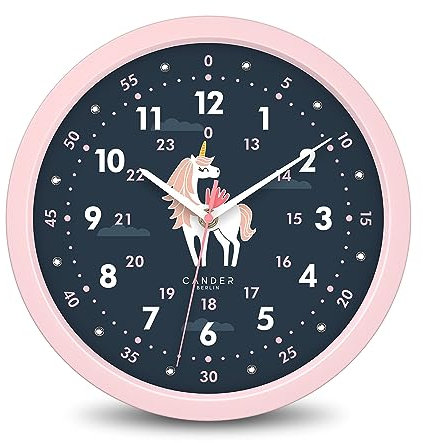 Cander Berlin MNU 1230 M Horloge murale silencieuse pour enfant Motif licorne 30,5 cm Sans bruit de tic-tac