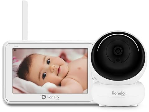 Lionelo Babyline 8.3 Videobabyvakt Full HD 5 Skärm | 360° Roterbar Kamera | VOX Smarta Notiser | Tvåvägsljud | Vaggvisor | Nattseende 5 m | Räckvidd upp till 200 m | SD 128 GB | Matlarm | Vit