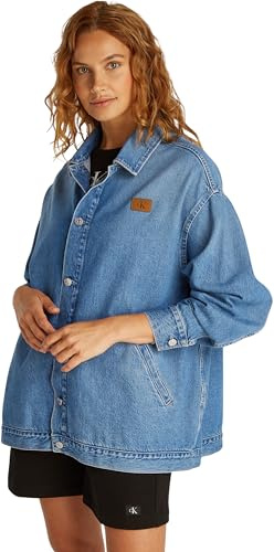 Calvin Klein Donna Giacca in Jeans Denim Overshirt Oversize, Blu (Denim Light), XS
