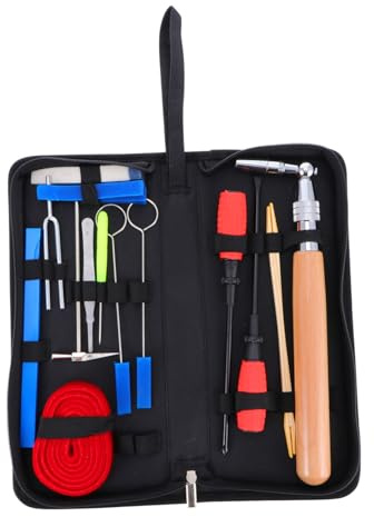 16 Stück Klavierstimmset für Studenten mit Koffer | Schwarz, Canvas und Gummi, Legierung Sowie Holz Nylon, zur Klang und Temperaturanpassung