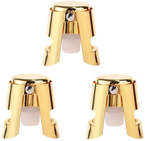 3pcs Champagne Stoppers, Stainless Steel & Silicone Bottle Cork Leak-Proof Keep Bubbles Fresh Champagne Sealers & Wine Savers Reusable Wine Stopper for Cava Prosecco and Sparkling (Gold)