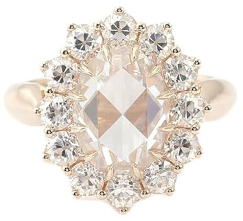 Fingerring Damen Set, Ring Damen Zierlich Blume mit 3Ct Ovalschliff Moissanit 18K Gold Größe 57 (18.1)