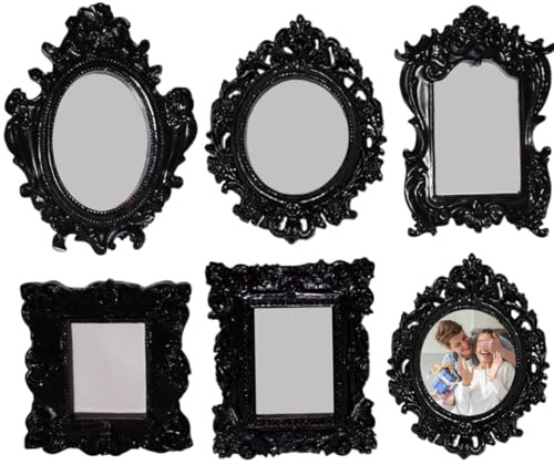 Antique Picture Frames Set 5 Black Gothic Frames with Oval Rectangle Shapes Resin Vintage Wall Decor