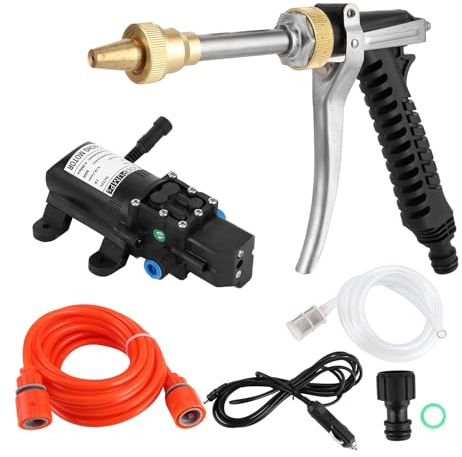 SUNGOOYUE Kit de Manguera de Bomba de Agua para Lavadora de Alta Presión de 130PSI, Herramienta de Limpieza Portátil de Acero Inoxidable para Coche de 12V para Pulverización Automática de Jardín y