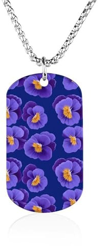 Purple Pansies Flowers Personalized Photo Picture Necklace Memorial Pendant Dog Tag Jewelry