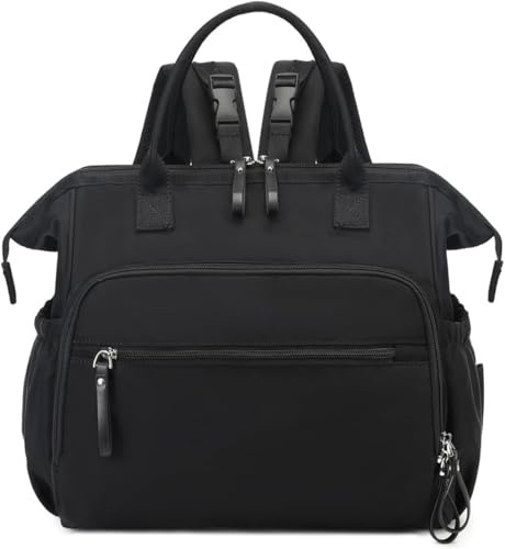 Grande borsa fasciatoio con 14 tasche e 3 tasche isolate, spaziosa borsa per bambini con clip per passeggino e scomparto per laptop, zaino per pannolini a 3 vie, per ragazzi e ragazze, nero, Nero