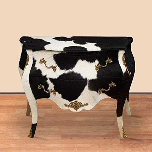 Casa Padrino Barroco cómoda de Cuero de Vaca Negro/Blanco 100 x 50 x H. 80 cm - Muebles de Estilo Antiguo