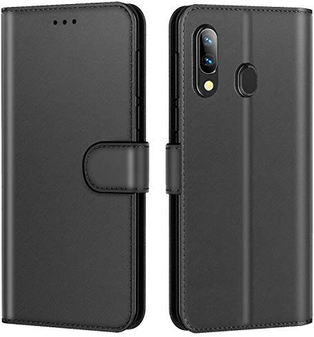 New&Teck Coque Samsung Galaxy A20E Housse Etui Portefeuille Cuir Multifonction, Fermeture Magnétique à Clapet Anti-Choc (Noir)