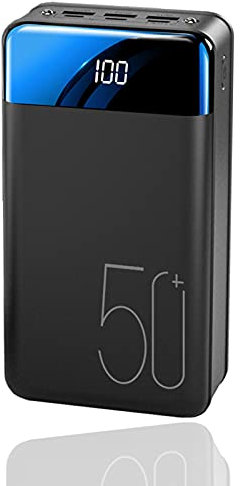 50000mAh Batterie Externe Haute Capacité avec 3 Entrées et 3 Ports USB - USB C Power Bank avec Écran LCD et Lampe de Poche LED, Chargeur Portable pour iPhone, iPad, Samsung Galaxy etc,Noir