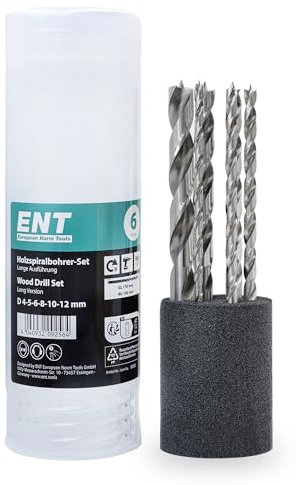 ENT 09256 6-tlg. Holzbohrer-Set HSS-G, Ø 4-12 mm, Nutzlänge 100 mm, Gesamtlänge 150 mm