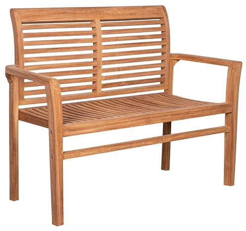 MR. DEKO Gartenbank Derby | Teakholz Outdoor Sitzbank wetterfest | Hochwertige Holzbank für Garten Terrasse Balkonmöbel | Robuste 2-Personen Parkbank 2-Sitzer 120x42x89 cm | Bänke Outdoor Bench