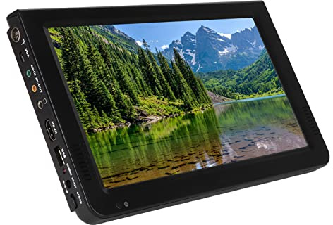 Tragbarer 10 Zoll Digital Fernseher, DVBT/T2 Tragbarer Fernseher 16:9 TFT LED 1080P HDMI Videoplayer mit USB und SD Kartensteckplatz, Wiederaufladbarer LED Fernseher für Reisen, Unterwegs