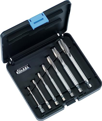 VÖLKEL HexDrive Maschinengewindebohrer Set HexDrive in Kunststoff-Kassette | Form C | 15° Rechtsspirale | Edelstahl Bohrer Set | Sechkantaufnahme | HSS-E Gewindeschneider Set