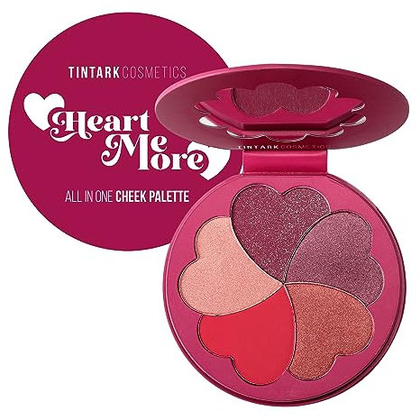 TINTARK Heart Me More Rouge-Palette, Bronzer-Rouge- und Highlighter-Palette, Wangen-Rouge-Make-up, talkfrei, leuchtend rosa Rouge-Puder, rosa-lila Rouge-Palette, pfirsich-orange glänzender