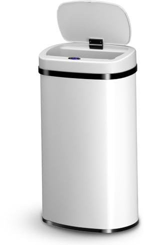 Juskys cestino elettrico e impermeabile da cucina con sensore di movimento, coperchio automatico, forma rettangolare - 60 L - Bianco