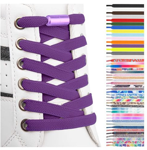 SULPO 2 par skosnören utan band – elastiska skosnören för sneakers, skolavslutning – system med metallkapslar, för vuxna, barn och äldre, lila, Einheitsgröße